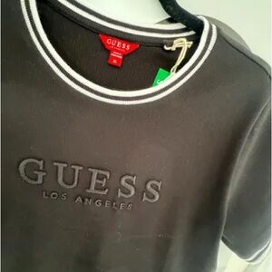 GUESS Men's Charcoal Tee with White Accents